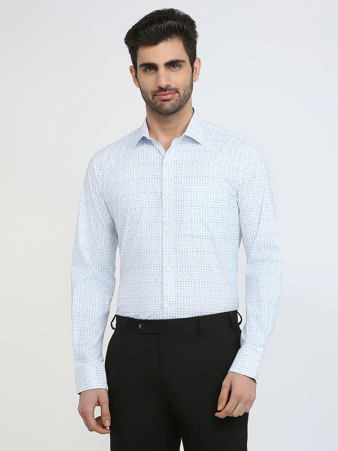 Park Avenue Men White Printed Slim Fit Cotton Blend Formal Shirt