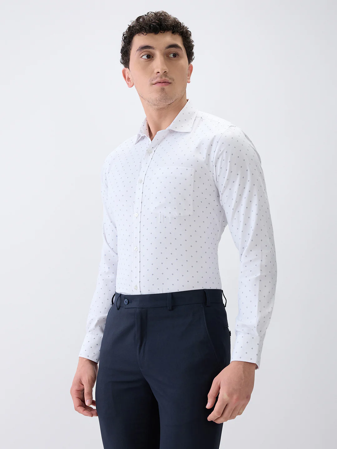 Park Avenue Men White Printed Slim Fit Cotton Blend Formal Shirt - Image 2