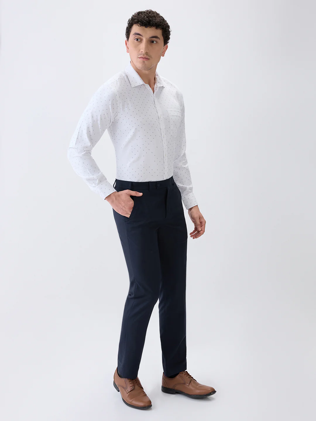 Park Avenue Men White Printed Slim Fit Cotton Blend Formal Shirt - Image 5