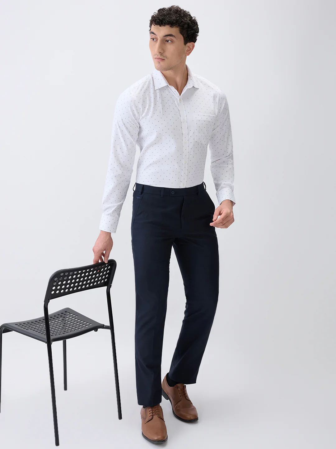 Park Avenue Men White Printed Slim Fit Cotton Blend Formal Shirt - Image 6