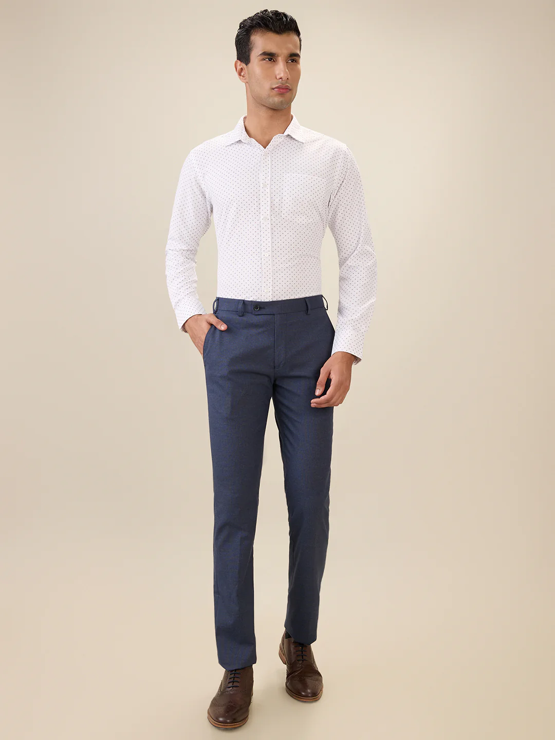 Park Avenue Men White Printed Slim Fit Cotton Blend Formal Shirt - Image 5