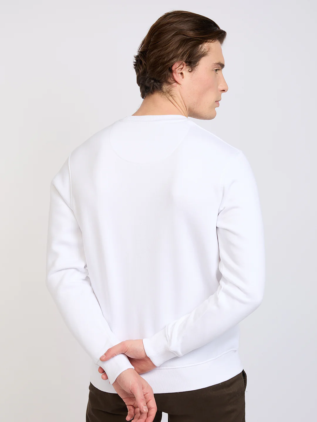 Park Avenue Men White Printed Slim Fit Cotton Blend Round Neck Collar Sweatshirt - Image 4
