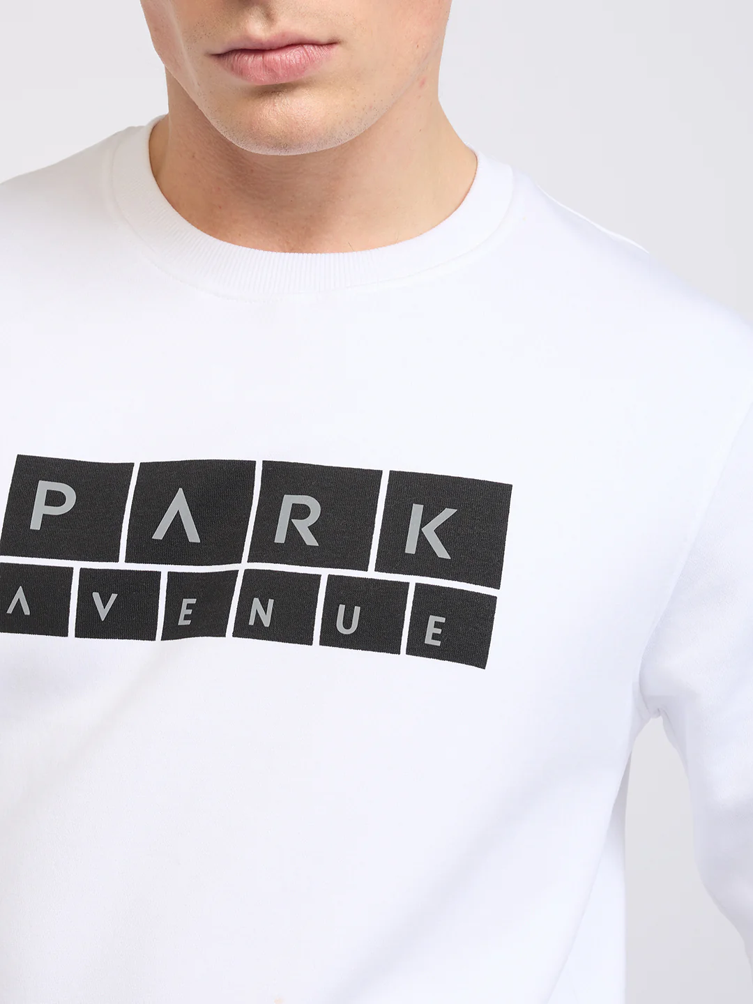 Park Avenue Men White Printed Slim Fit Cotton Blend Round Neck Collar Sweatshirt - Image 6