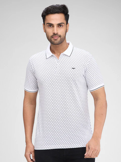 Park Avenue Men White Printed Slim Fit Cotton Blend T-Shirt