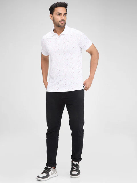 Park Avenue Men White Printed Slim Fit Cotton Blend T-Shirt - Image 5
