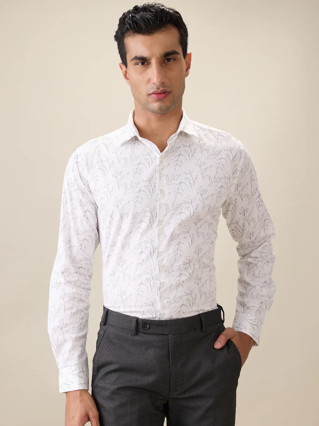 Park Avenue Men White Printed Slim Fit Cotton Casual Shirt