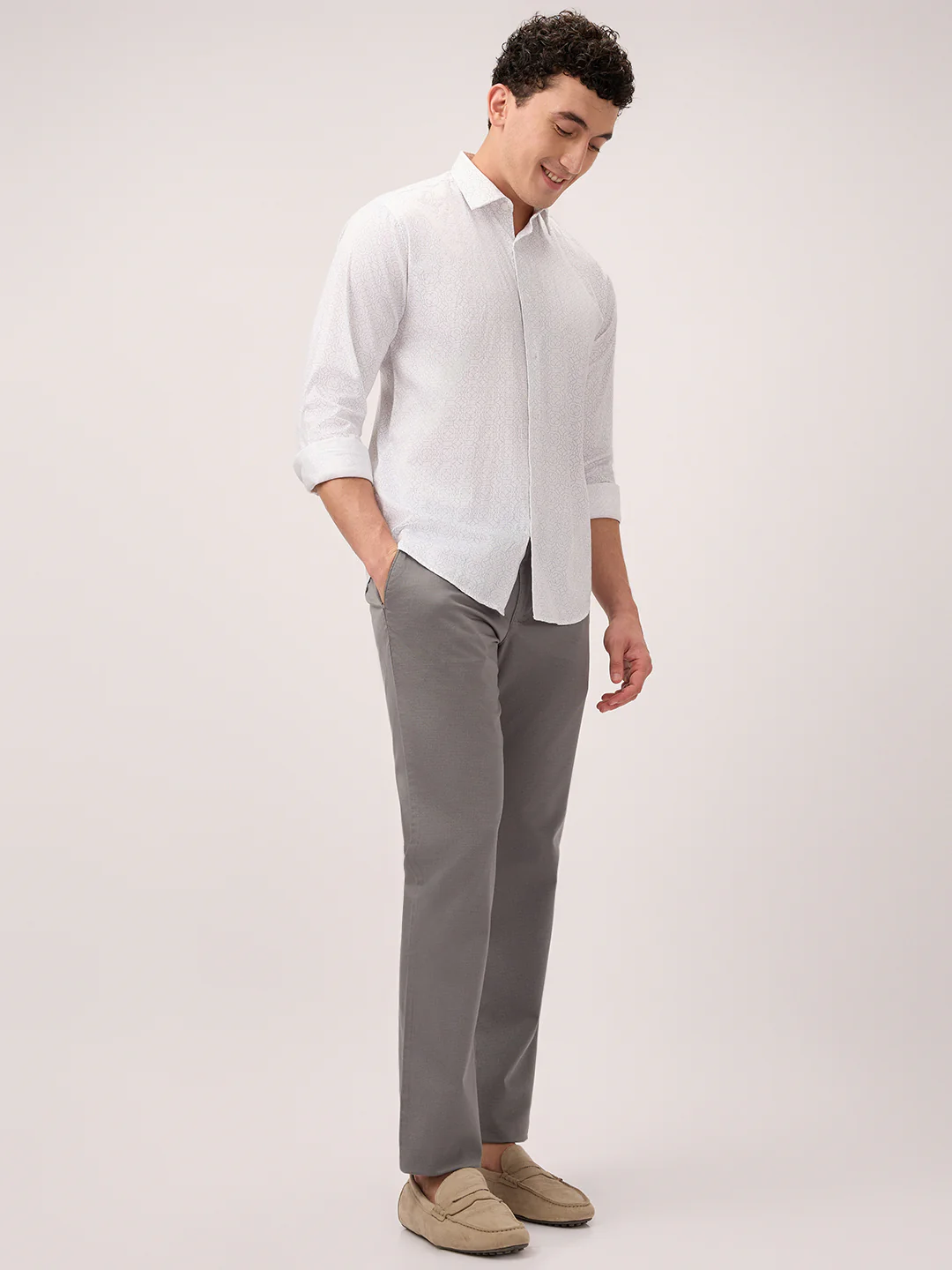 Park Avenue Men White Printed Slim Fit Cotton Casual Shirt - Image 4
