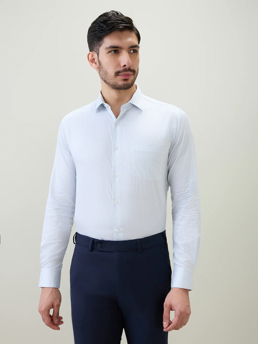 Park Avenue Men White Printed Slim Fit Cotton Formal Shirt