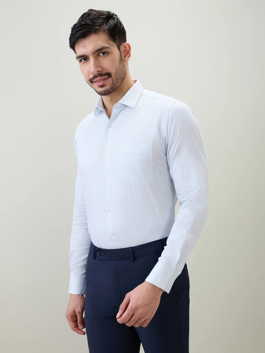 Park Avenue Men White Printed Slim Fit Cotton Formal Shirt - Image 2