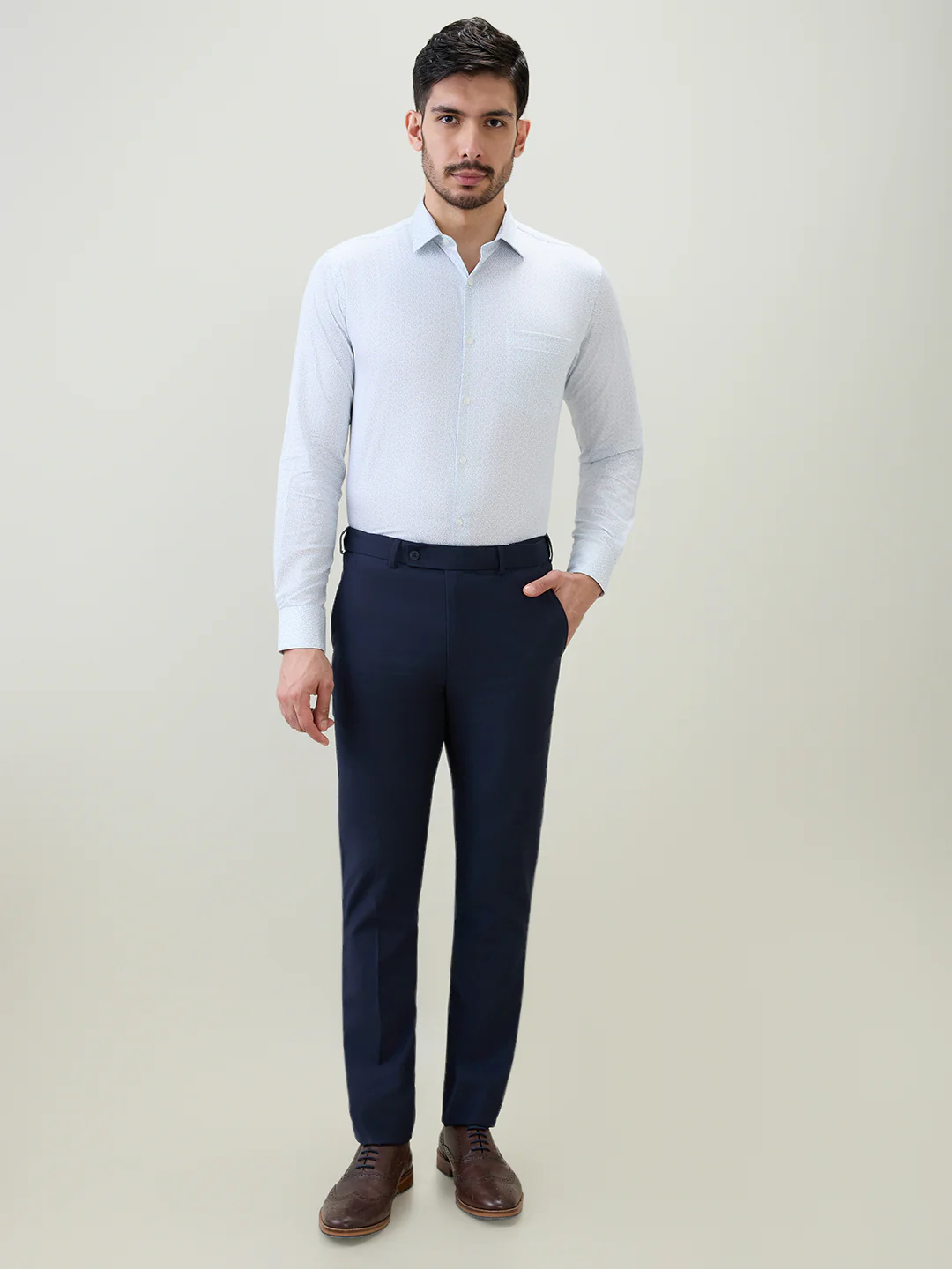 Park Avenue Men White Printed Slim Fit Cotton Formal Shirt - Image 5