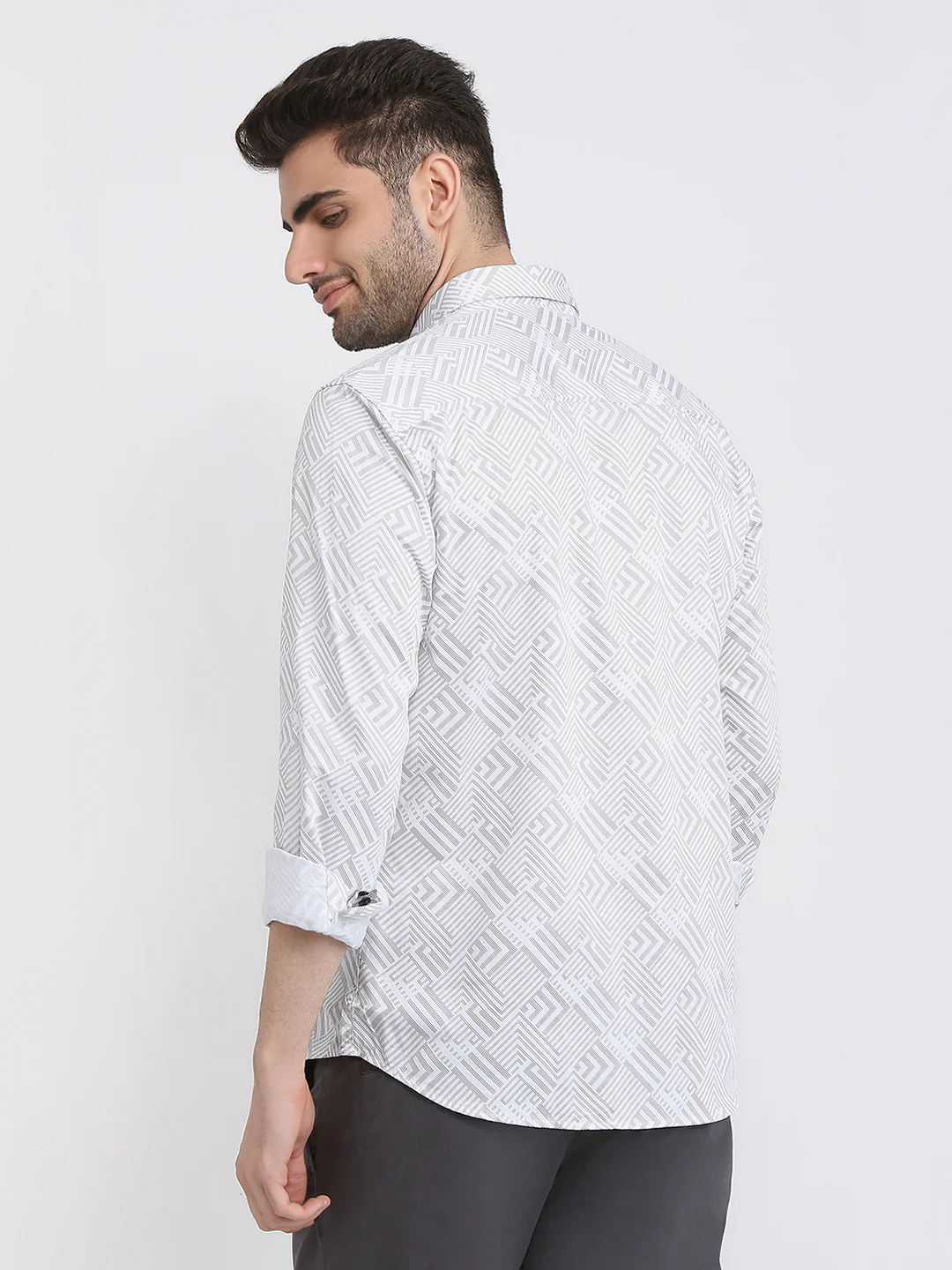 Park Avenue Men White Printed Slim Fit Cotton Full Sleeve Casual Shirt - Image 4