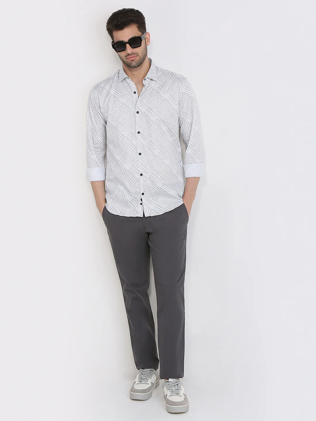 Park Avenue Men White Printed Slim Fit Cotton Full Sleeve Casual Shirt - Image 5