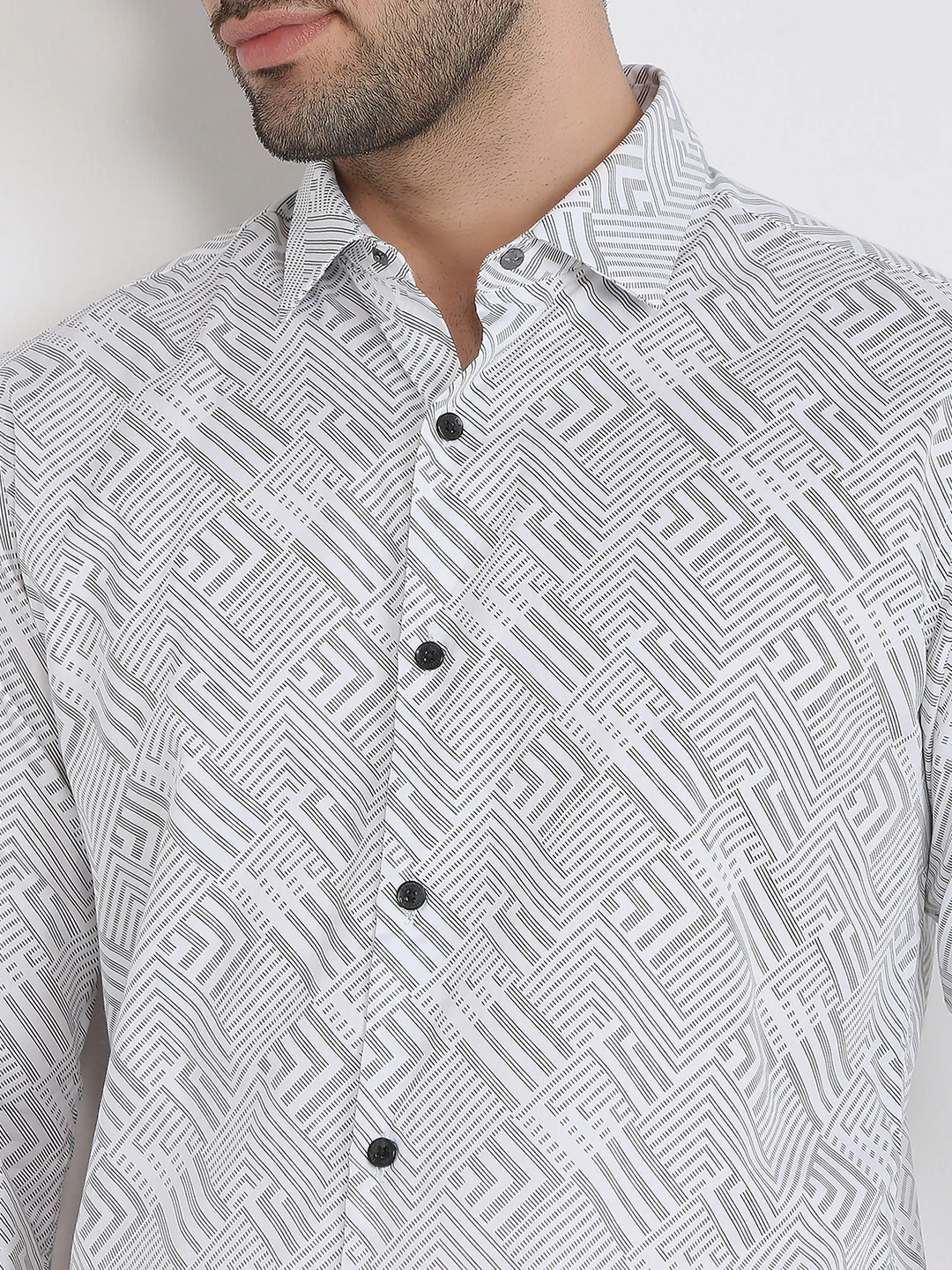 Park Avenue Men White Printed Slim Fit Cotton Full Sleeve Casual Shirt - Image 6