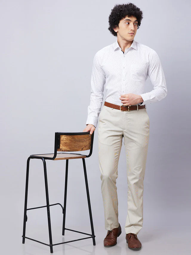 Park Avenue Men White Printed Slim Fit Full Sleeve Semi Cut Away Collar Shirt - Image 5