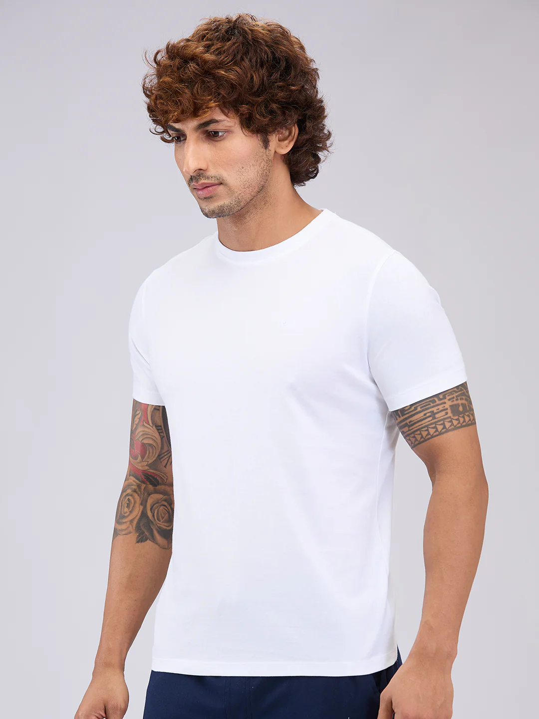Park Avenue Men White Regular Fit Cotton Blend T-Shirt - Image 3
