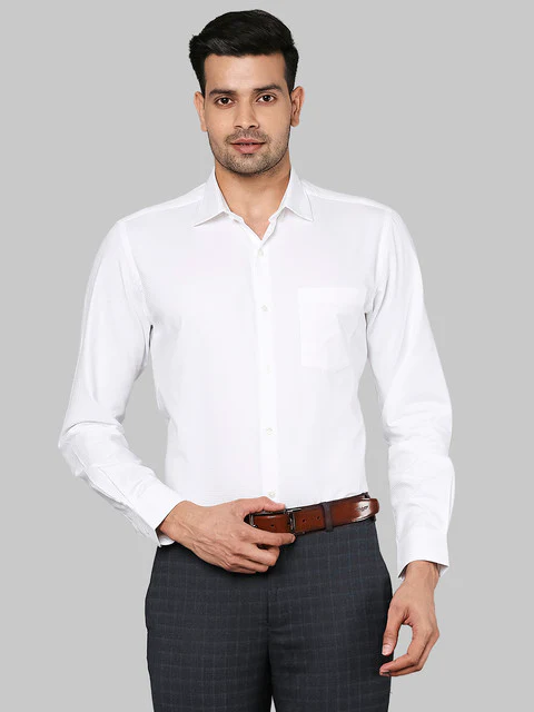 Park Avenue Men White Regular Fit Solid Full Sleeve Ainsley Collar Shirt