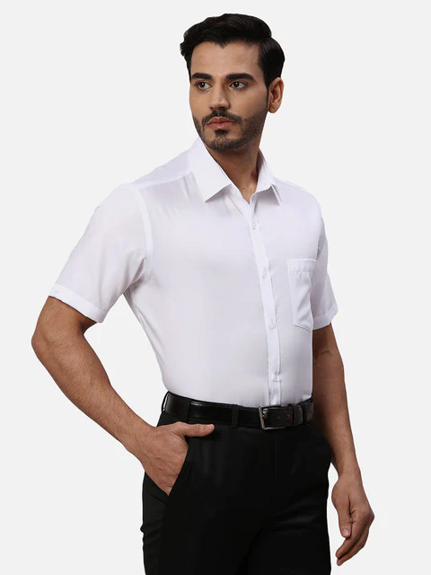 Park Avenue Men White Solid Regular Fit Cotton Formal Shirts - Image 2
