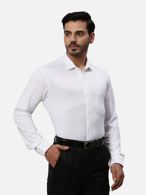 Park Avenue Men White Solid Slim Fit Cotton Blend Formal Shirts - Image 2