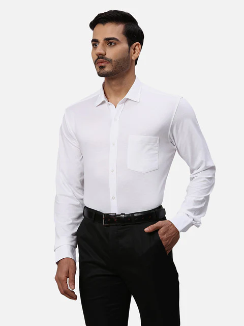 Park Avenue Men White Solid Slim Fit Cotton Blend Formal Shirts - Image 3