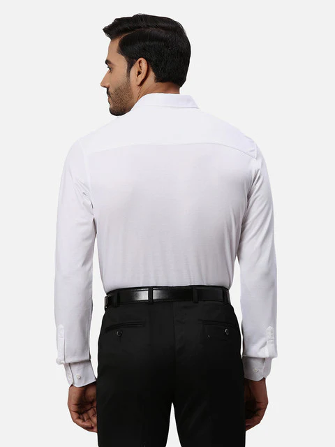Park Avenue Men White Solid Slim Fit Cotton Blend Formal Shirts - Image 4