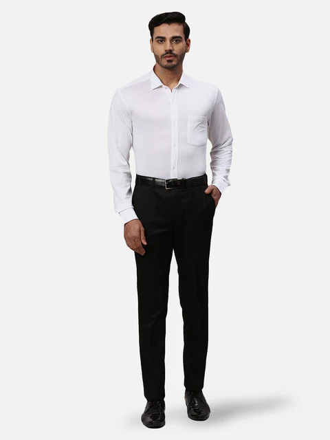 Park Avenue Men White Solid Slim Fit Cotton Blend Formal Shirts - Image 5