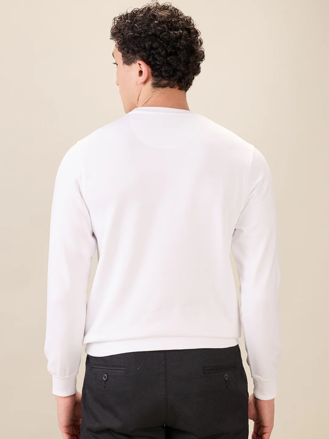 Park Avenue Men White Solid Slim Fit Cotton Blend Sweatshirt - Image 4