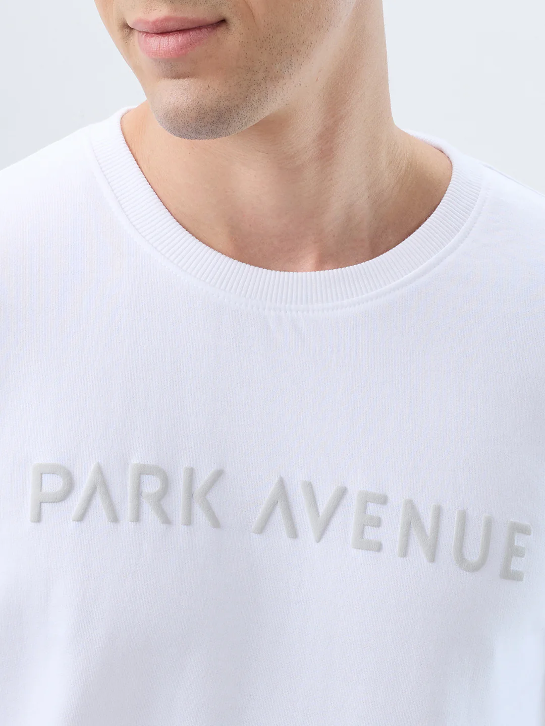 Park Avenue Men White Solid Slim Fit Cotton Blend Sweatshirt - Image 6