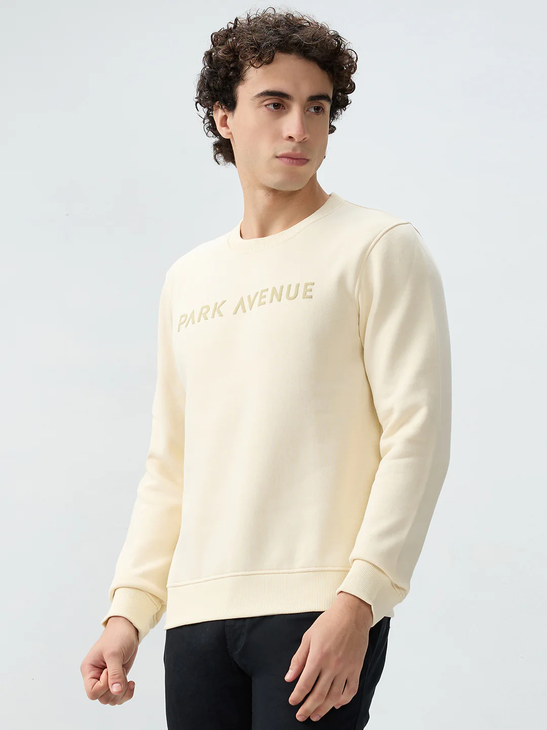 Park Avenue Men White Solid Slim Fit Cotton Blend Sweatshirt - Image 3