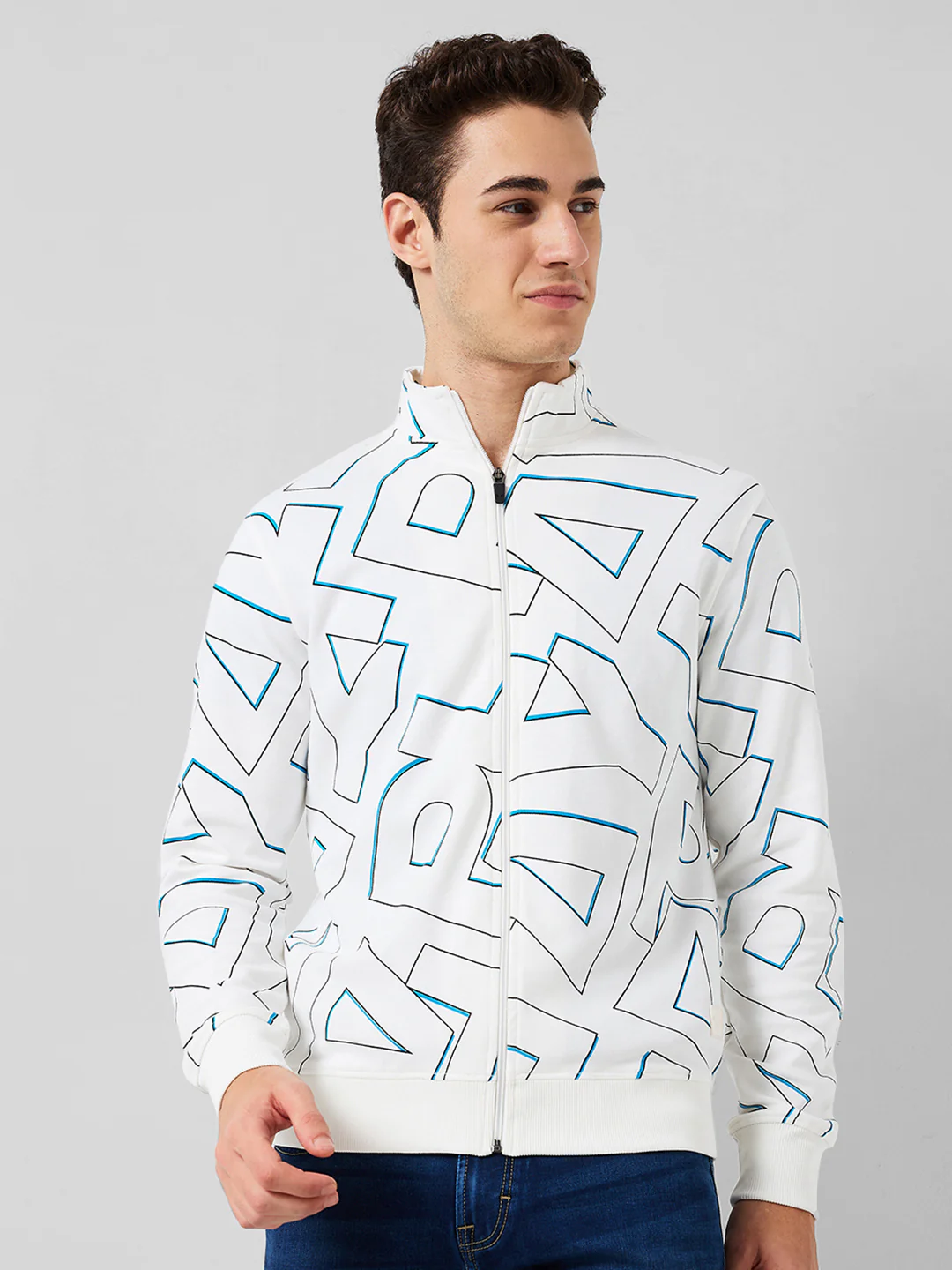 Park Avenue Men White Solid Slim Fit Cotton Blend Sweatshirt