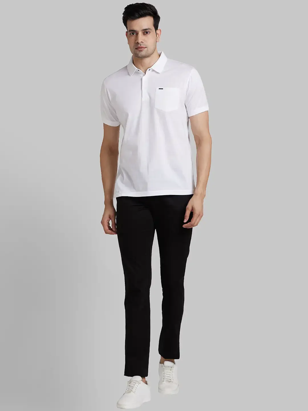 Park Avenue Men White Solid Slim Fit Cotton Round Neck T-Shirt - Image 5