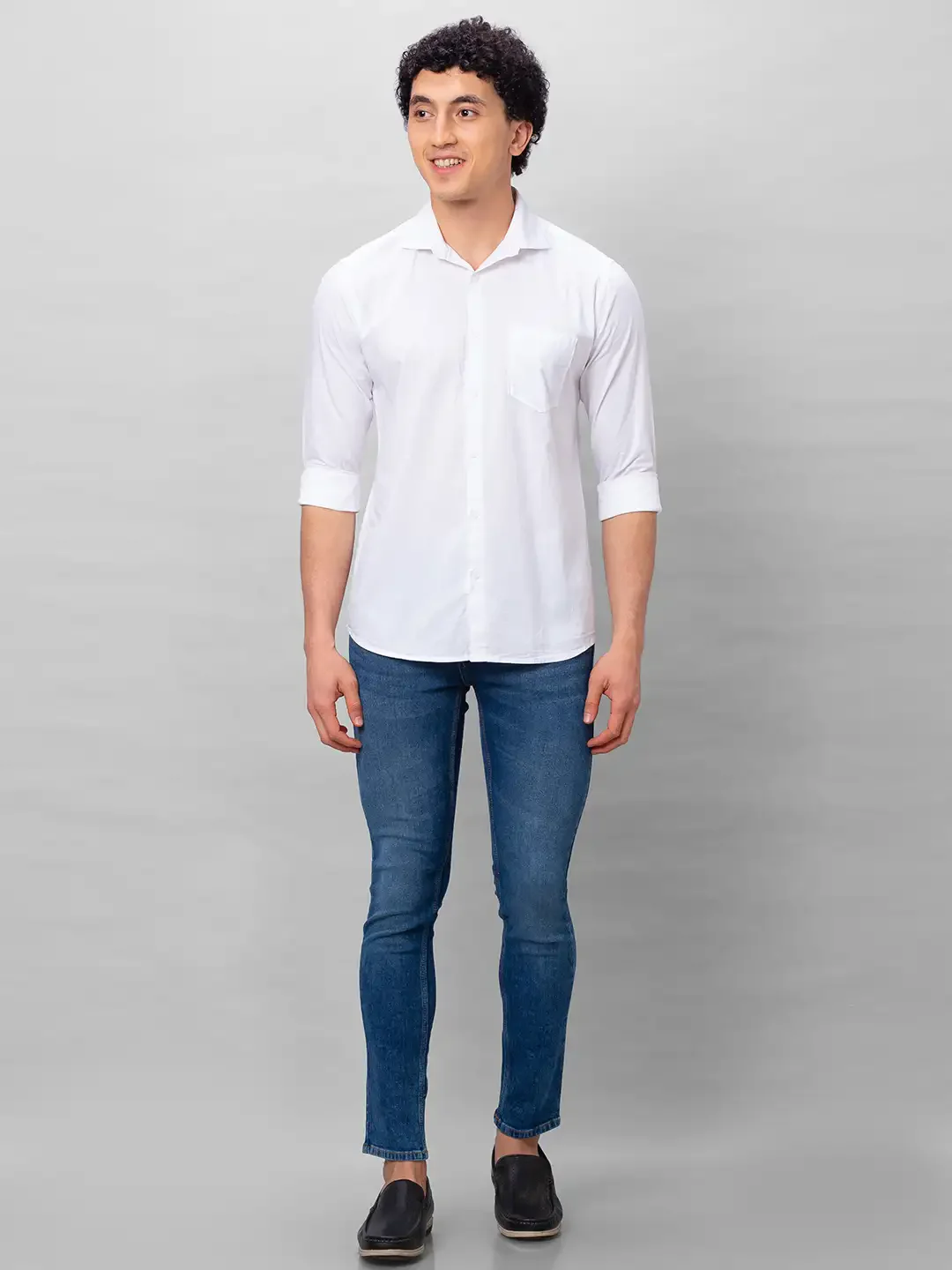 Park Avenue Men White Solid Slim Fit Cotton Shirts - Image 6