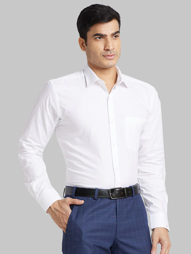 Park Avenue Men White Solid Slim Fit Full Sleeve Semi Cut Away Collar Shirt - Image 2