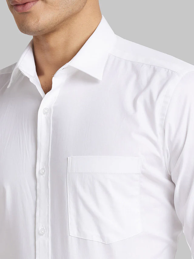 Park Avenue Men White Solid Slim Fit Full Sleeve Semi Cut Away Collar Shirt - Image 6