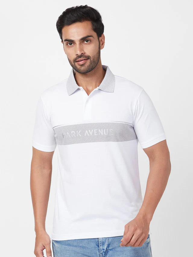 Park Avenue Men White Solid Slim Fit Half Sleeve Polo Neck T-Shirt