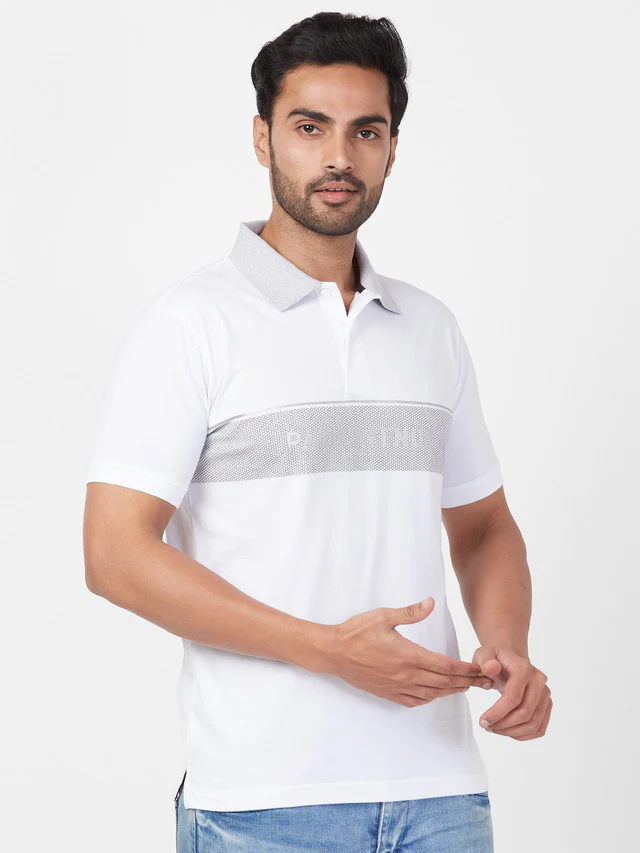 Park Avenue Men White Solid Slim Fit Half Sleeve Polo Neck T-Shirt - Image 2