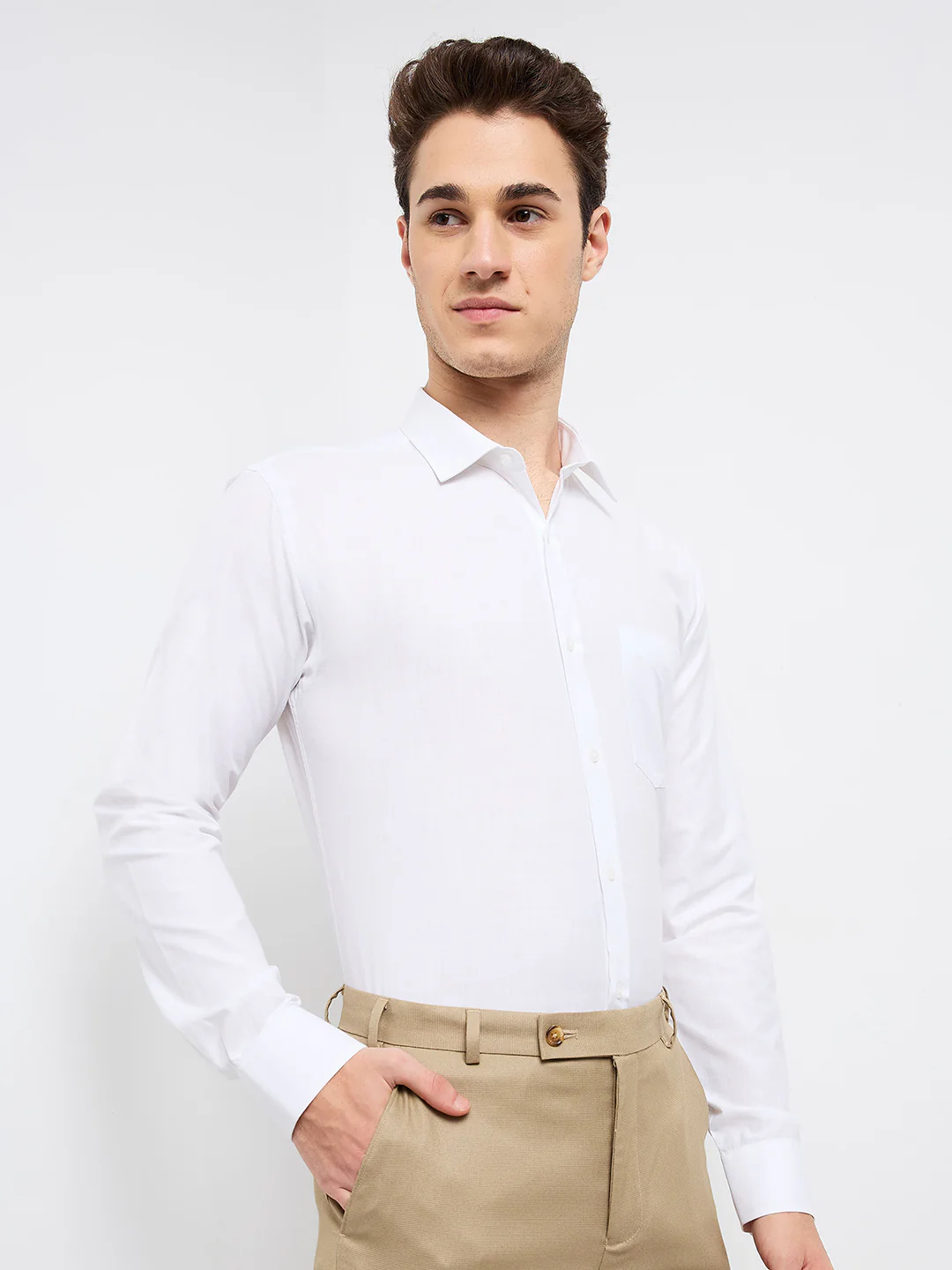 Park Avenue Men White Solid Slim Fit Polyester Blend Formal Shirt - Image 2