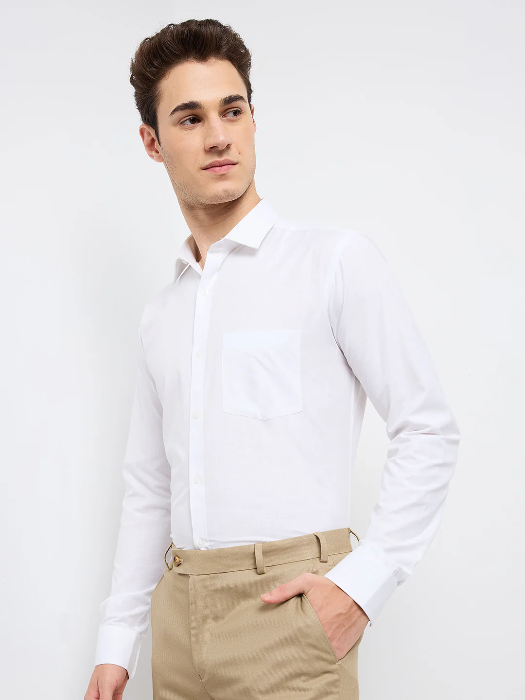 Park Avenue Men White Solid Slim Fit Polyester Blend Formal Shirt - Image 3