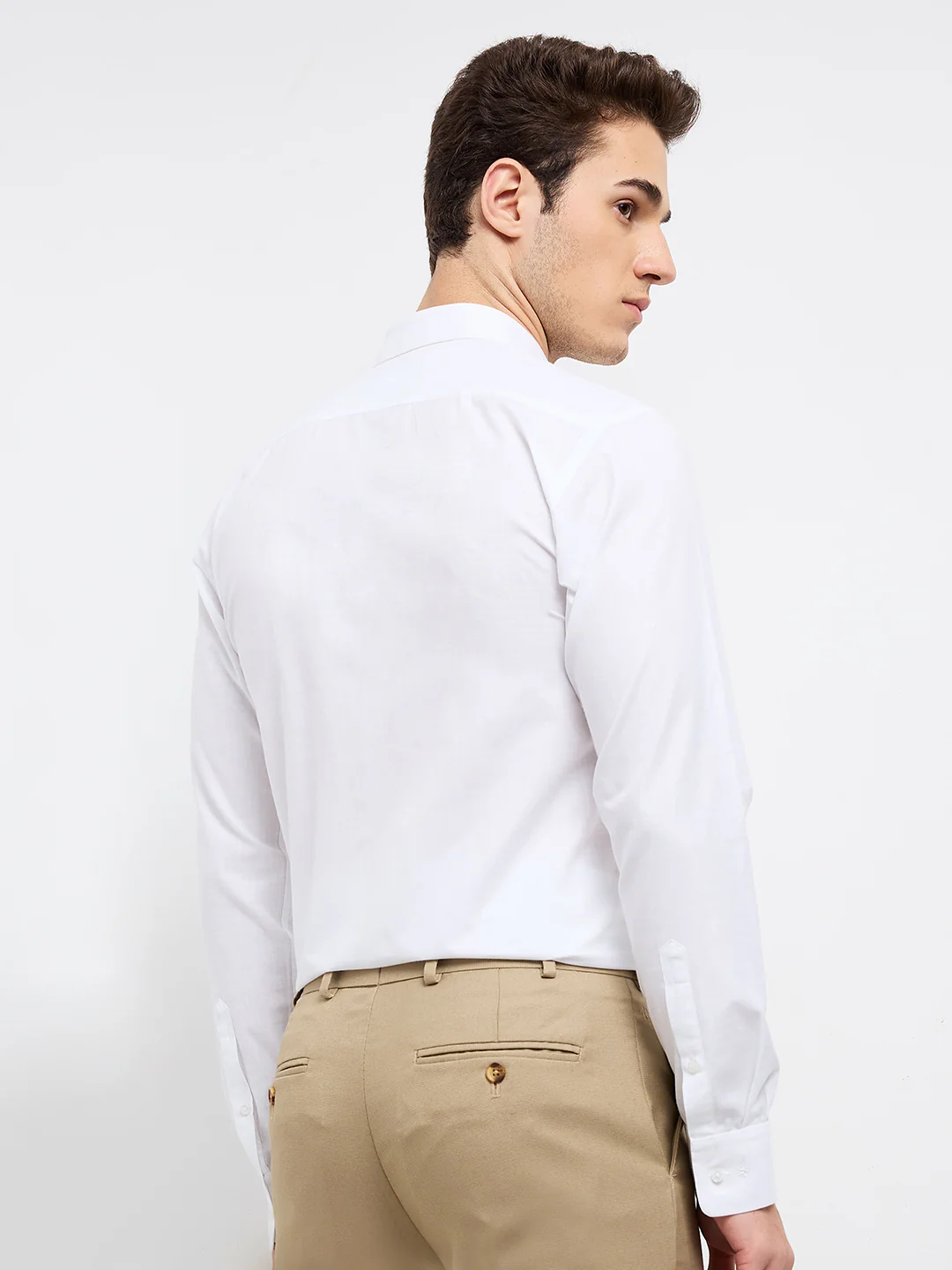 Park Avenue Men White Solid Slim Fit Polyester Blend Formal Shirt - Image 4