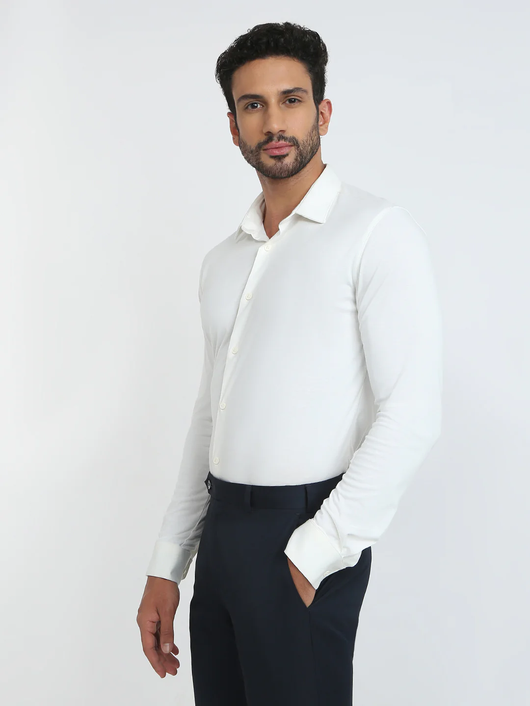 Park Avenue Men White Solid Slim Fit Rayon Blend Shirt - Image 3