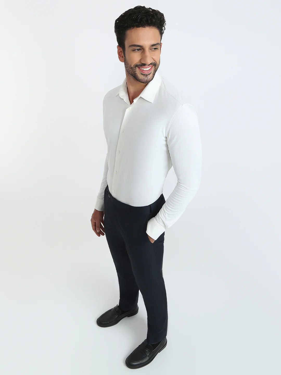 Park Avenue Men White Solid Slim Fit Rayon Blend Shirt - Image 5