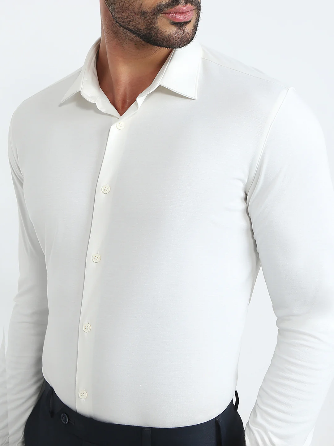 Park Avenue Men White Solid Slim Fit Rayon Blend Shirt - Image 6