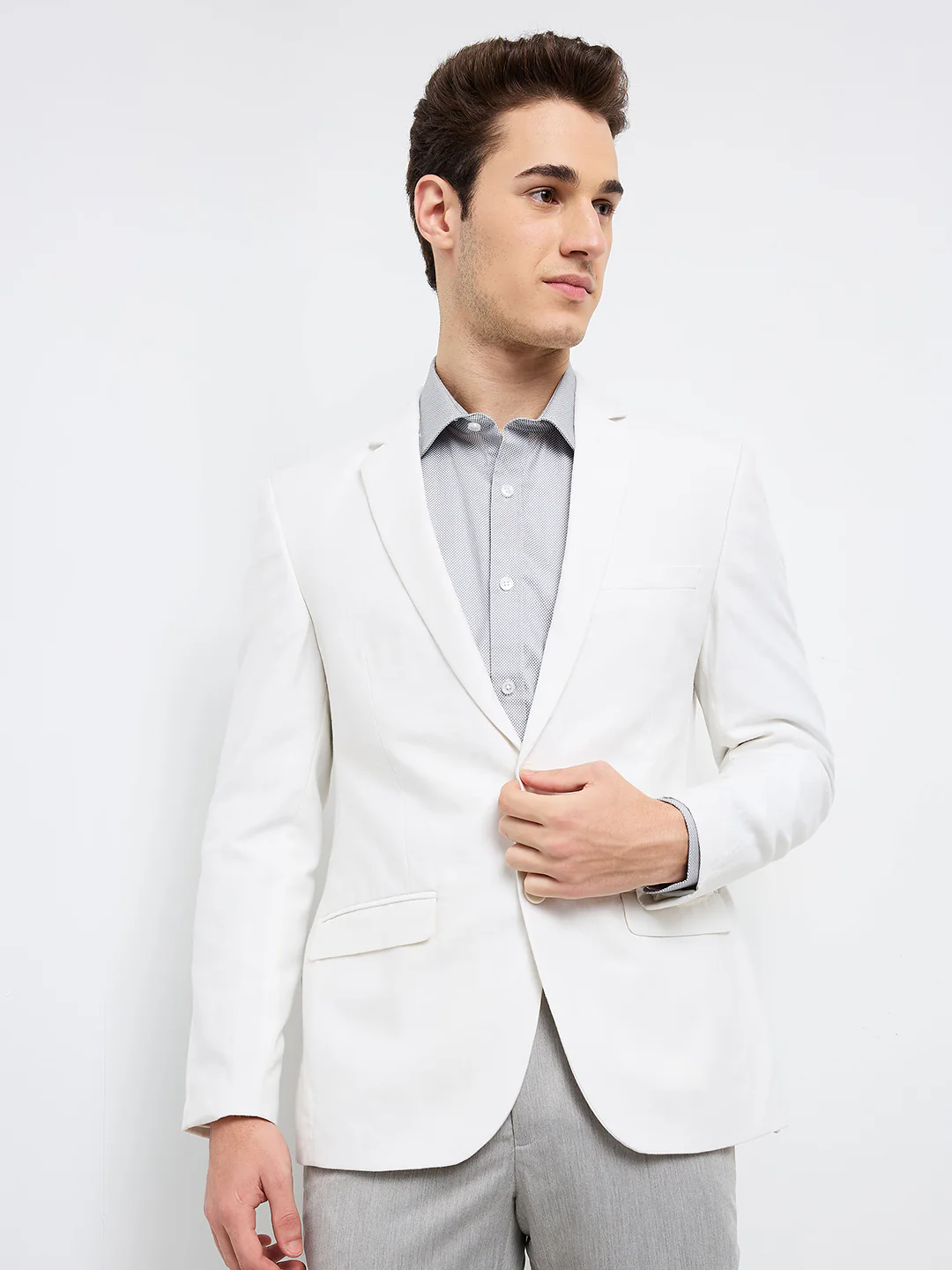 Park Avenue Men White Solid Super Slim Fit Polyester Blend Blazer