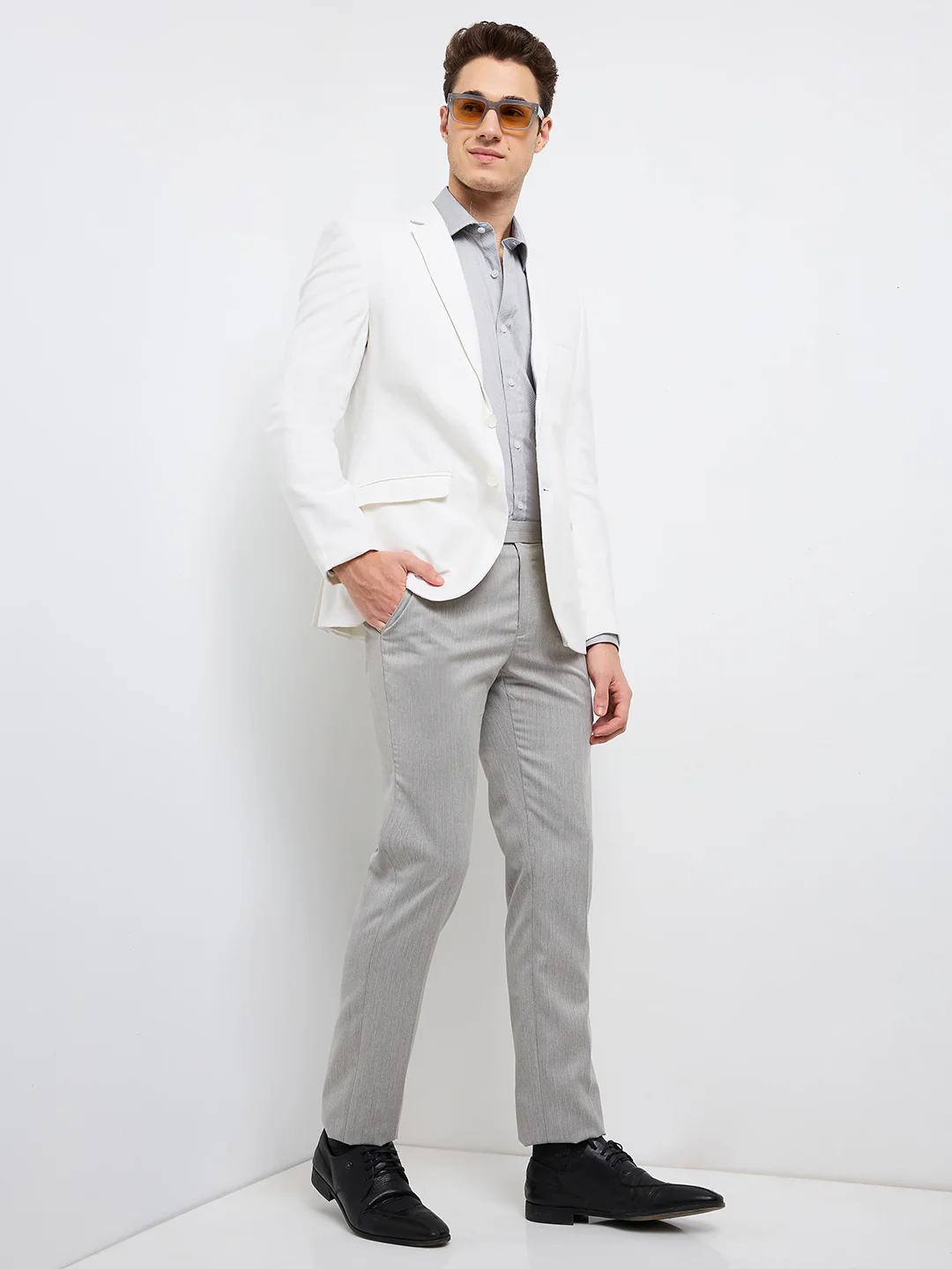 Park Avenue Men White Solid Super Slim Fit Polyester Blend Blazer - Image 7
