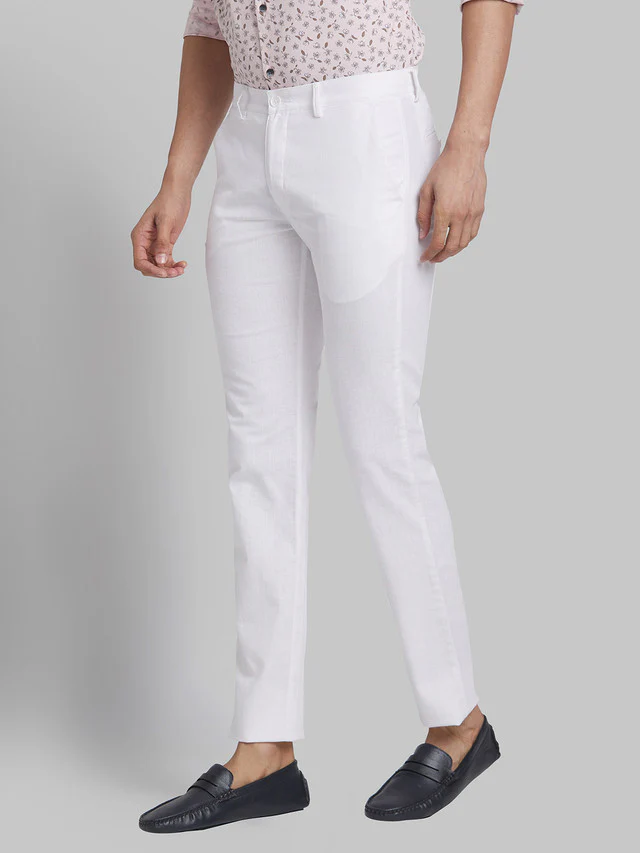 Park Avenue Men White Solid Super Slim Fit Trouser - Image 3