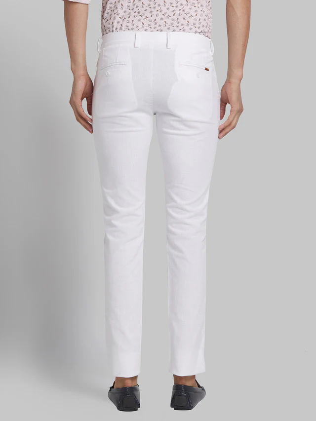 Park Avenue Men White Solid Super Slim Fit Trouser - Image 4