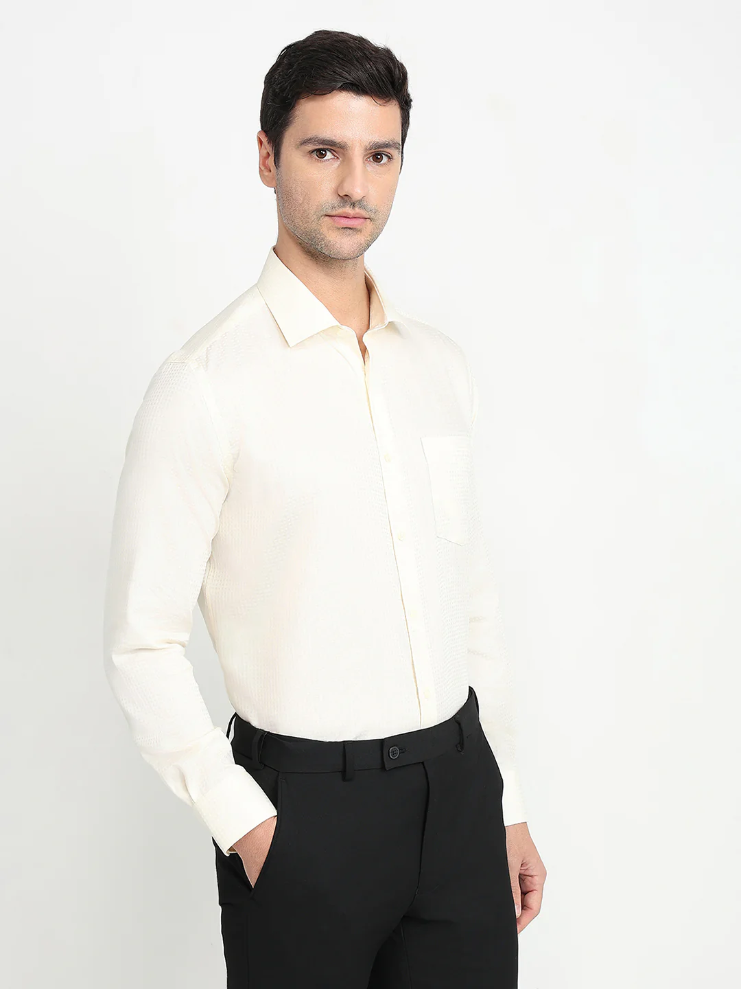 Park Avenue Men White Stripe Regular Fit Cotton Blend Full Sleeve Ainsley Collar Formal Shirt - Image 3