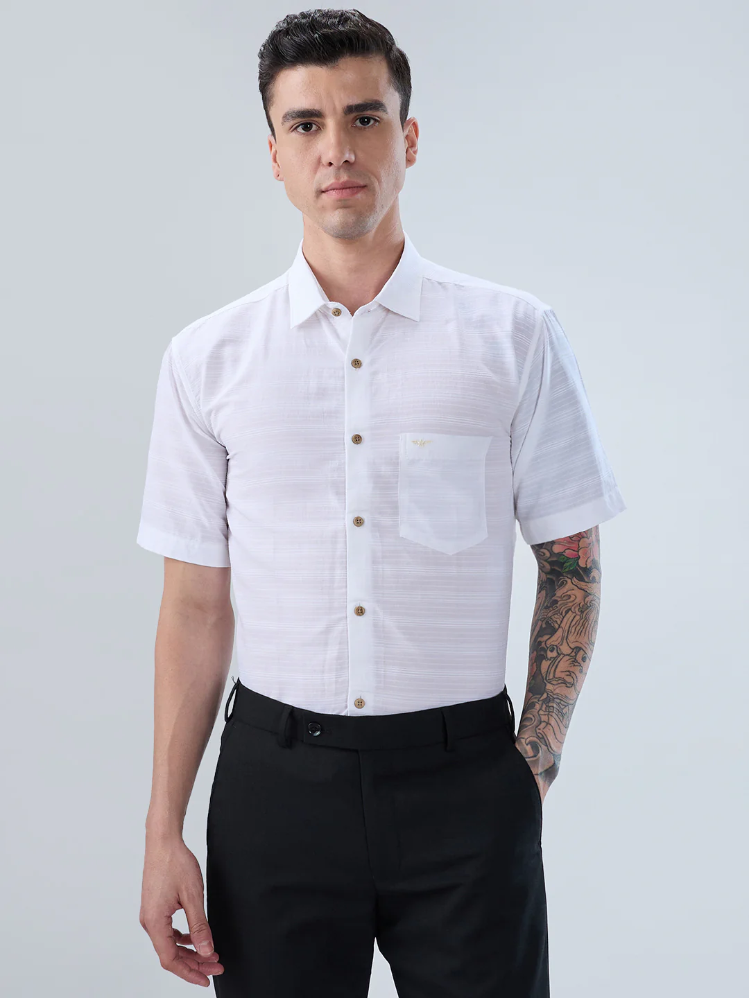 Park Avenue Men White Stripe Slim Fit Cotton Blend Shirt