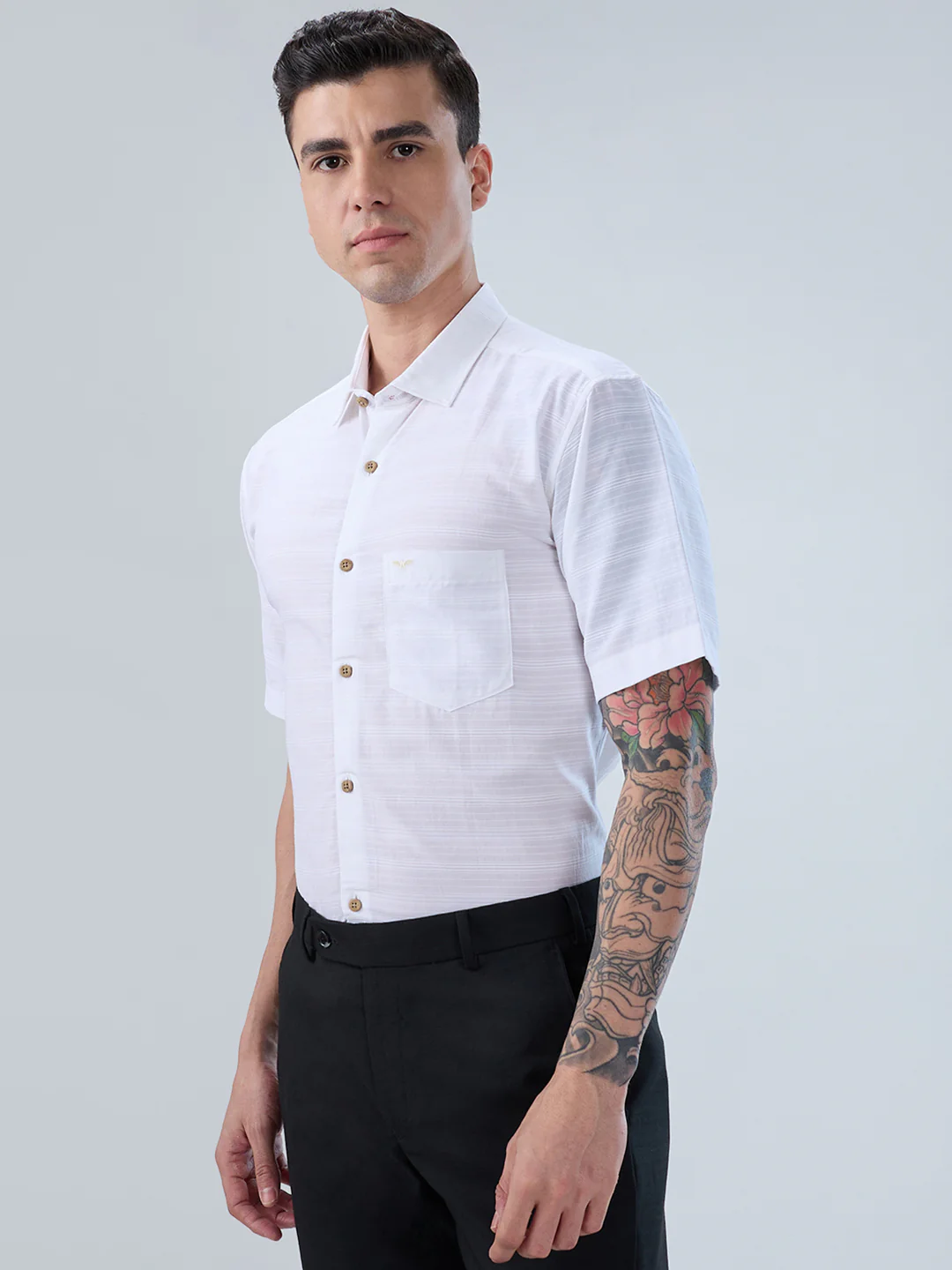 Park Avenue Men White Stripe Slim Fit Cotton Blend Shirt - Image 3