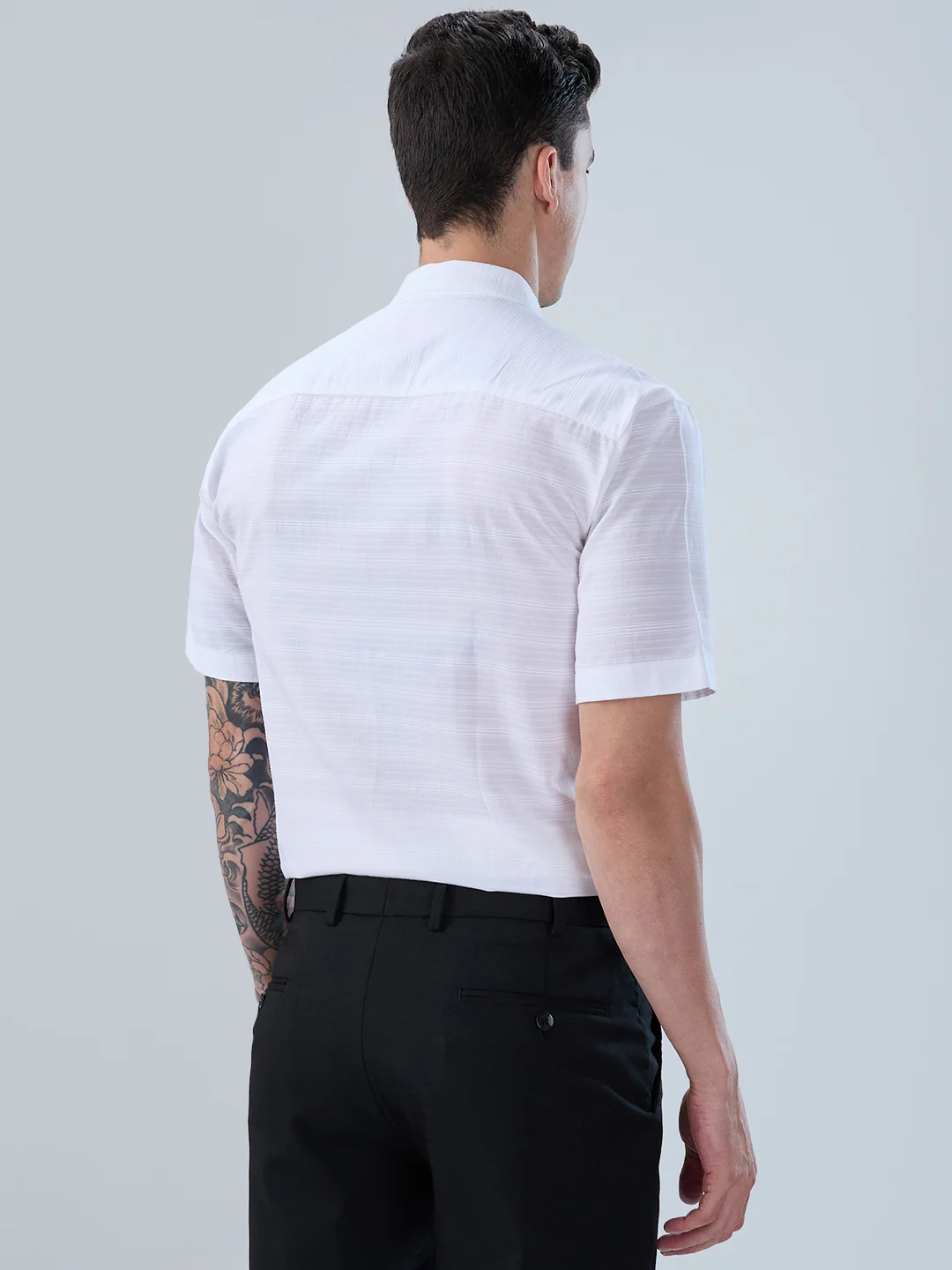 Park Avenue Men White Stripe Slim Fit Cotton Blend Shirt - Image 4