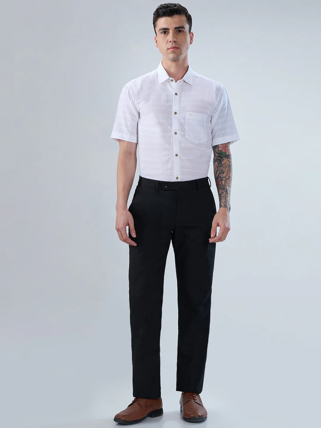 Park Avenue Men White Stripe Slim Fit Cotton Blend Shirt - Image 5